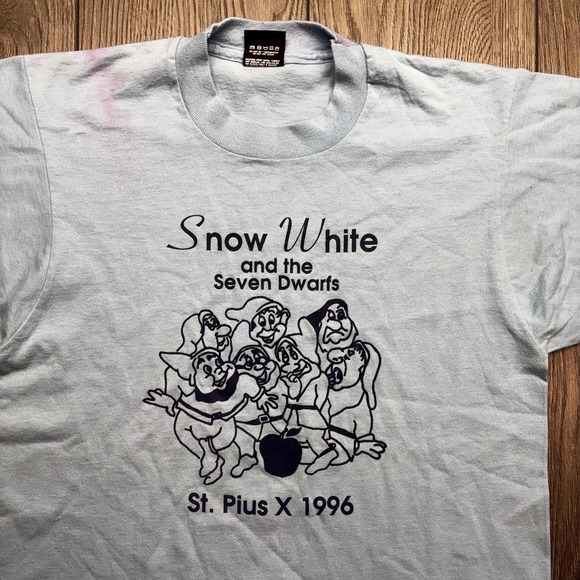 Vintage 1996 Snow White Seven Dwarfs Shirt Blue Medium Thin Disney - Picture 2 of 8